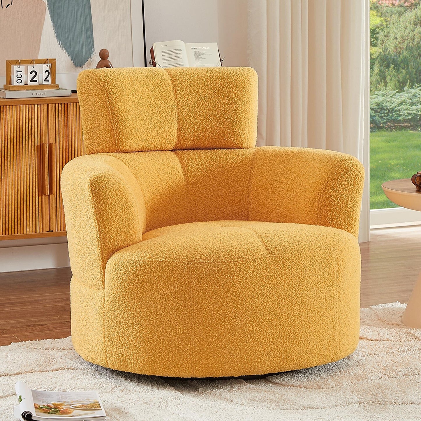 Fauteuil d'appoint pivotant à 360° rembourré Roomfitters avec appui-tête réglable pour salon