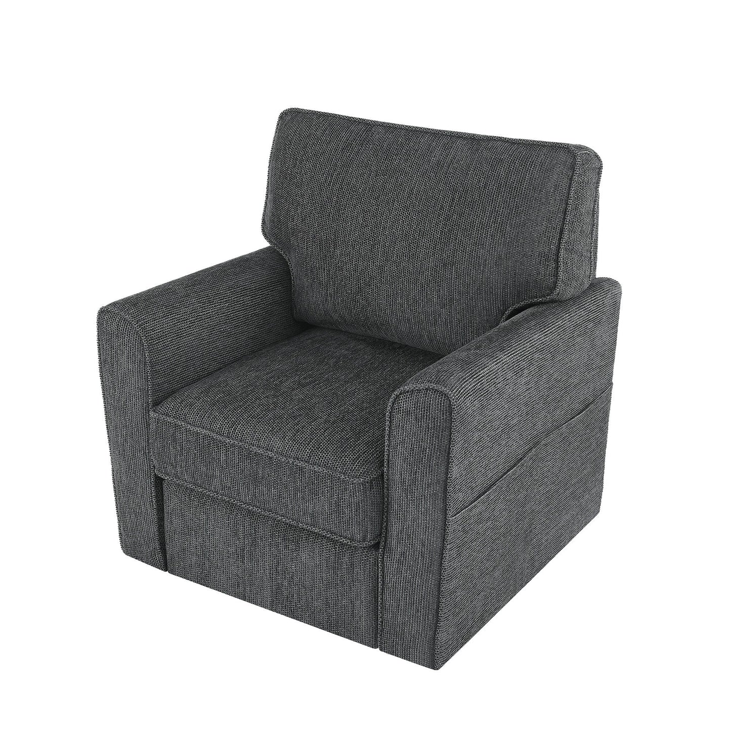 Fauteuil d'appoint pivotant à 360° rembourré Roomfitters avec poches latérales pour salon, chambre, bureau, hôtel