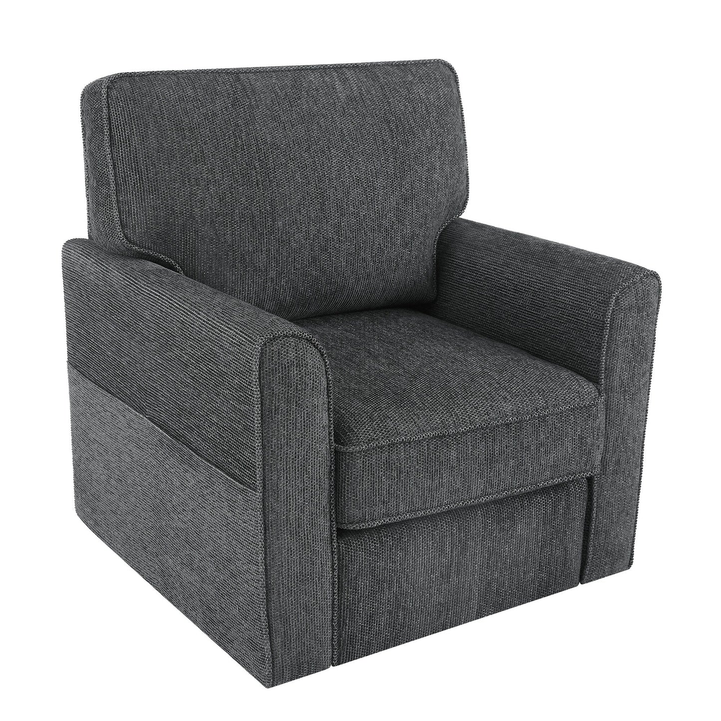 Fauteuil d'appoint pivotant à 360° rembourré Roomfitters avec poches latérales pour salon, chambre, bureau, hôtel