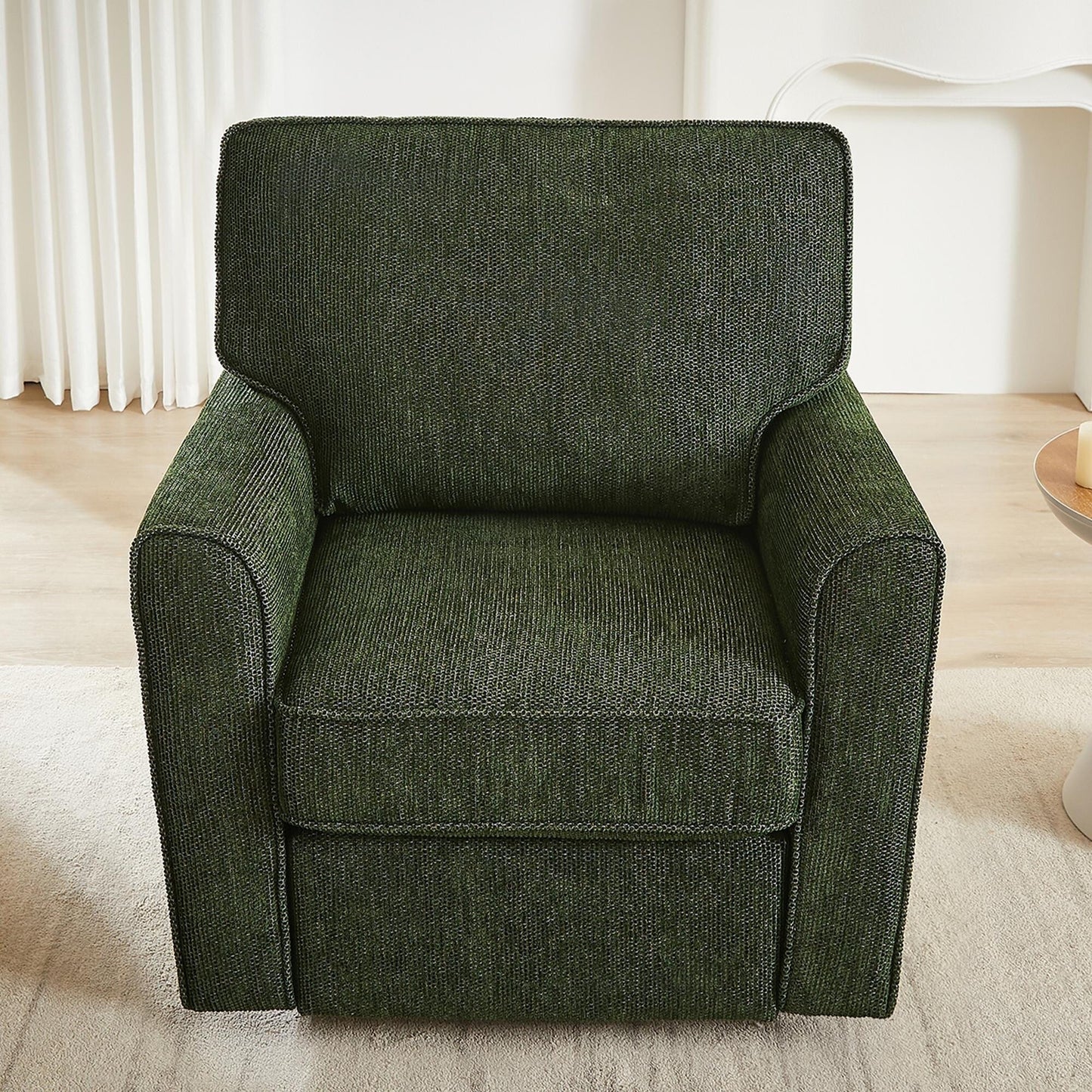 Fauteuil d'appoint pivotant à 360° rembourré Roomfitters avec poches latérales pour salon, chambre, bureau, hôtel