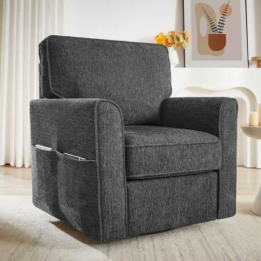 Fauteuil d'appoint pivotant à 360° rembourré Roomfitters avec poches latérales pour salon, chambre, bureau, hôtel
