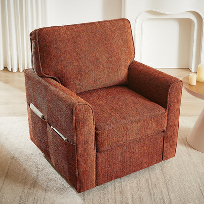 Fauteuil d'appoint pivotant à 360° rembourré Roomfitters avec poches latérales pour salon, chambre, bureau, hôtel