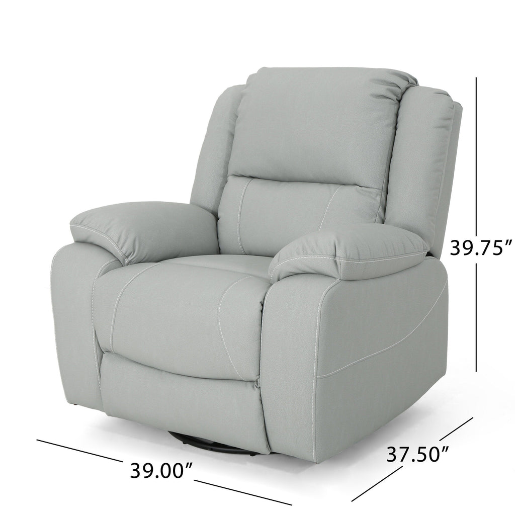 Fauteuil inclinable standard pivotant manuel en similicuir de 39 pouces de large, confortable et idéal pour le salon.