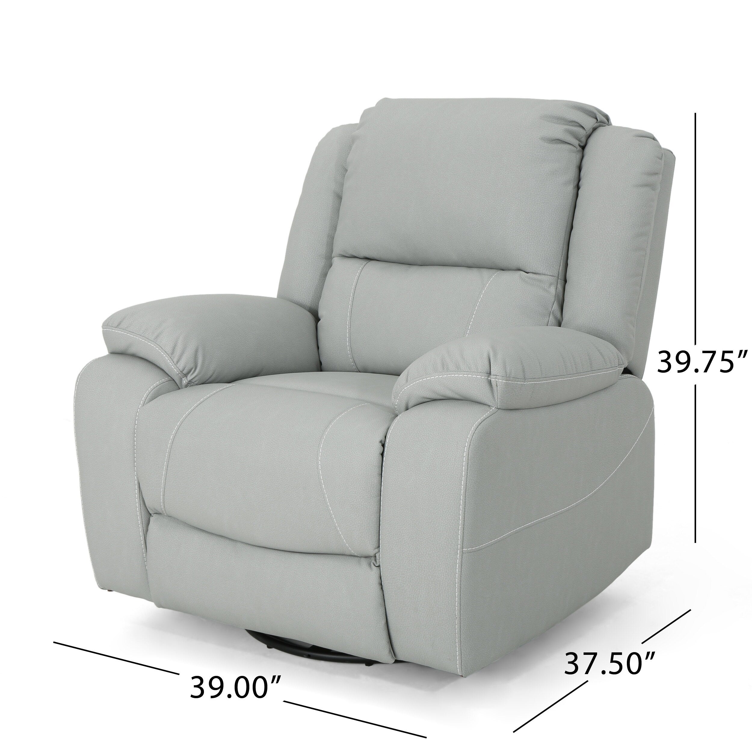 Fauteuil inclinable standard pivotant manuel en similicuir de 39 pouces de large, confortable et idéal pour le salon.