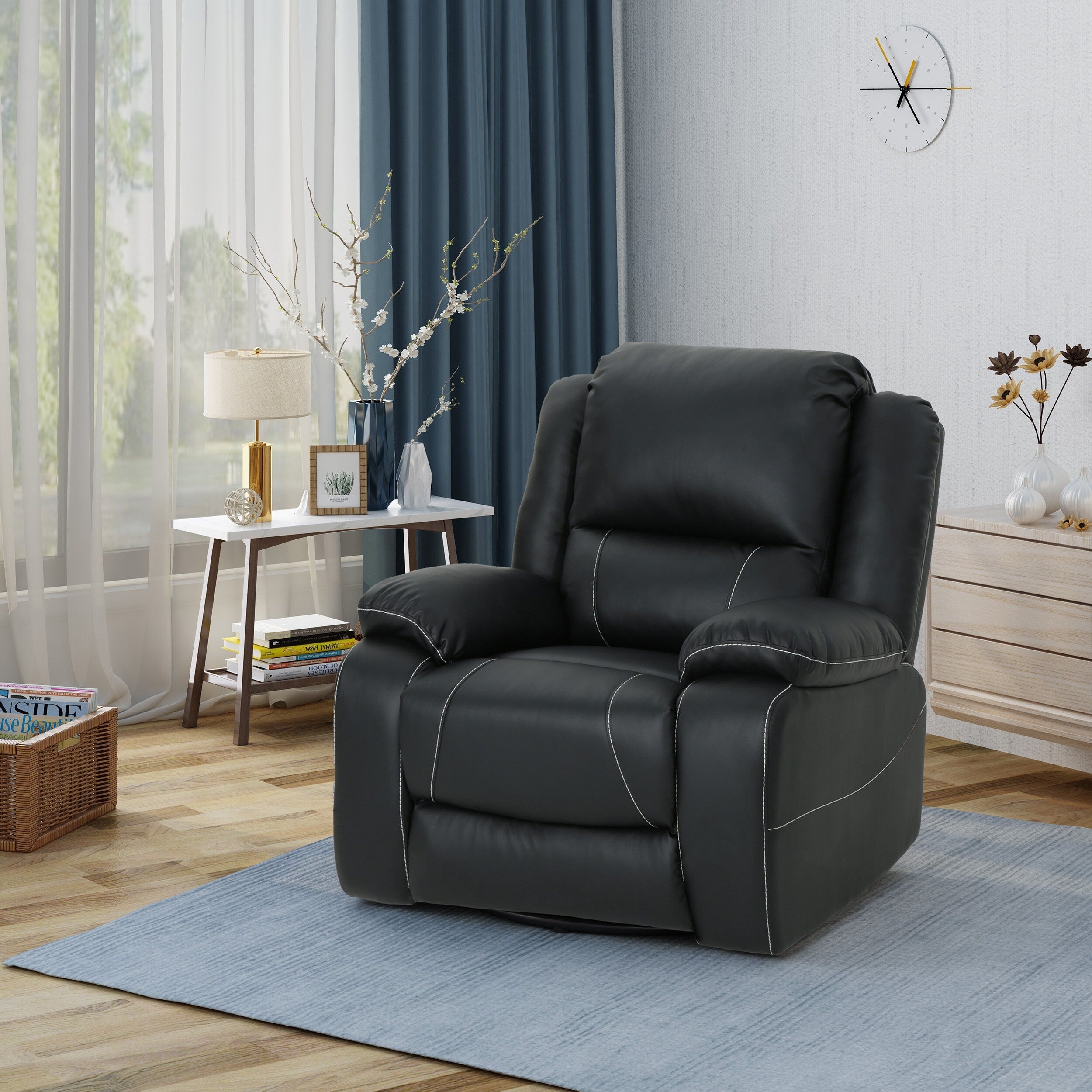 Fauteuil inclinable standard pivotant manuel en similicuir de 39 pouces de large, confortable et idéal pour le salon.