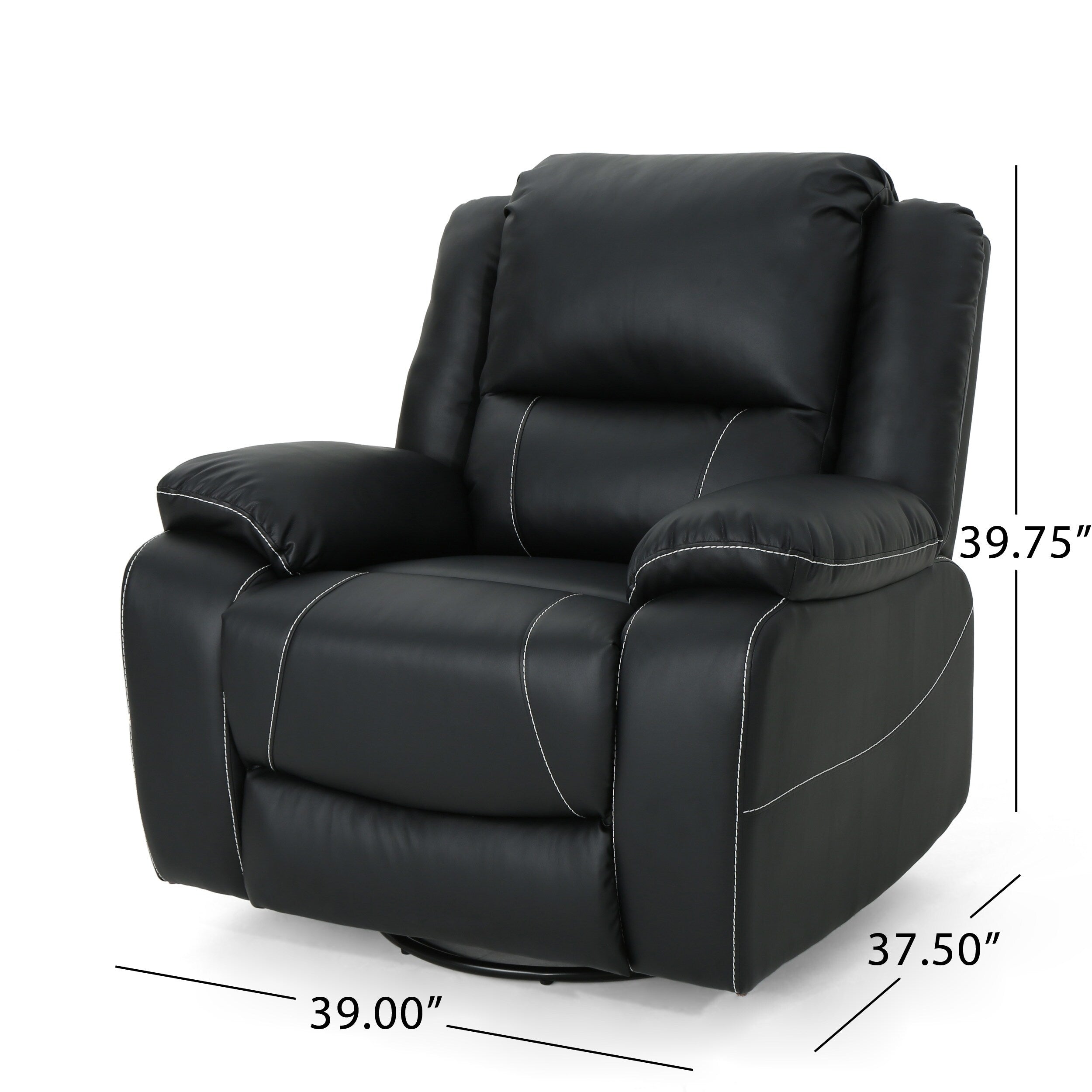 Fauteuil inclinable standard pivotant manuel en similicuir de 39 pouces de large, confortable et idéal pour le salon.