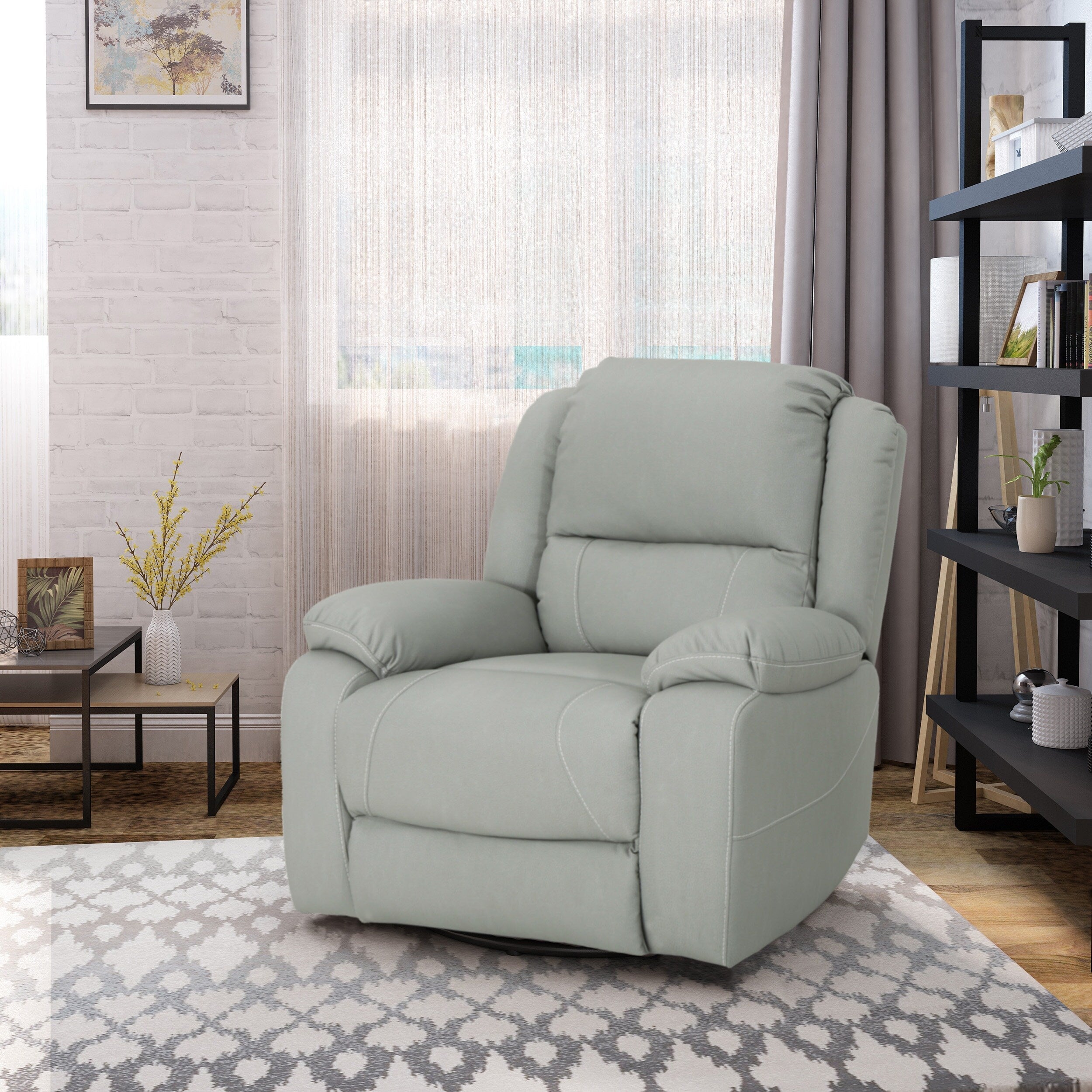 Fauteuil inclinable standard pivotant manuel en similicuir de 39 pouces de large, confortable et idéal pour le salon.