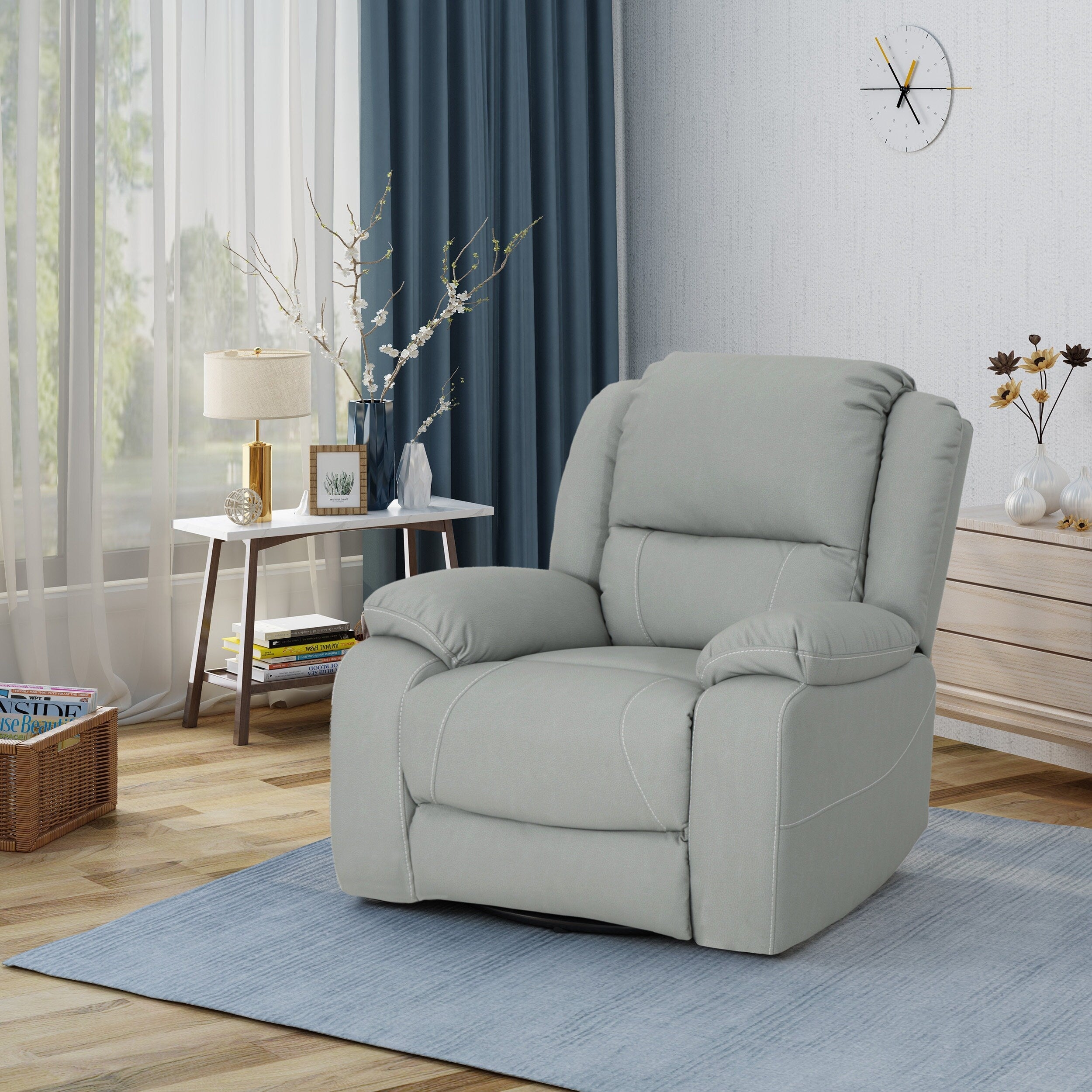Fauteuil inclinable standard pivotant manuel en similicuir de 39 pouces de large, confortable et idéal pour le salon.