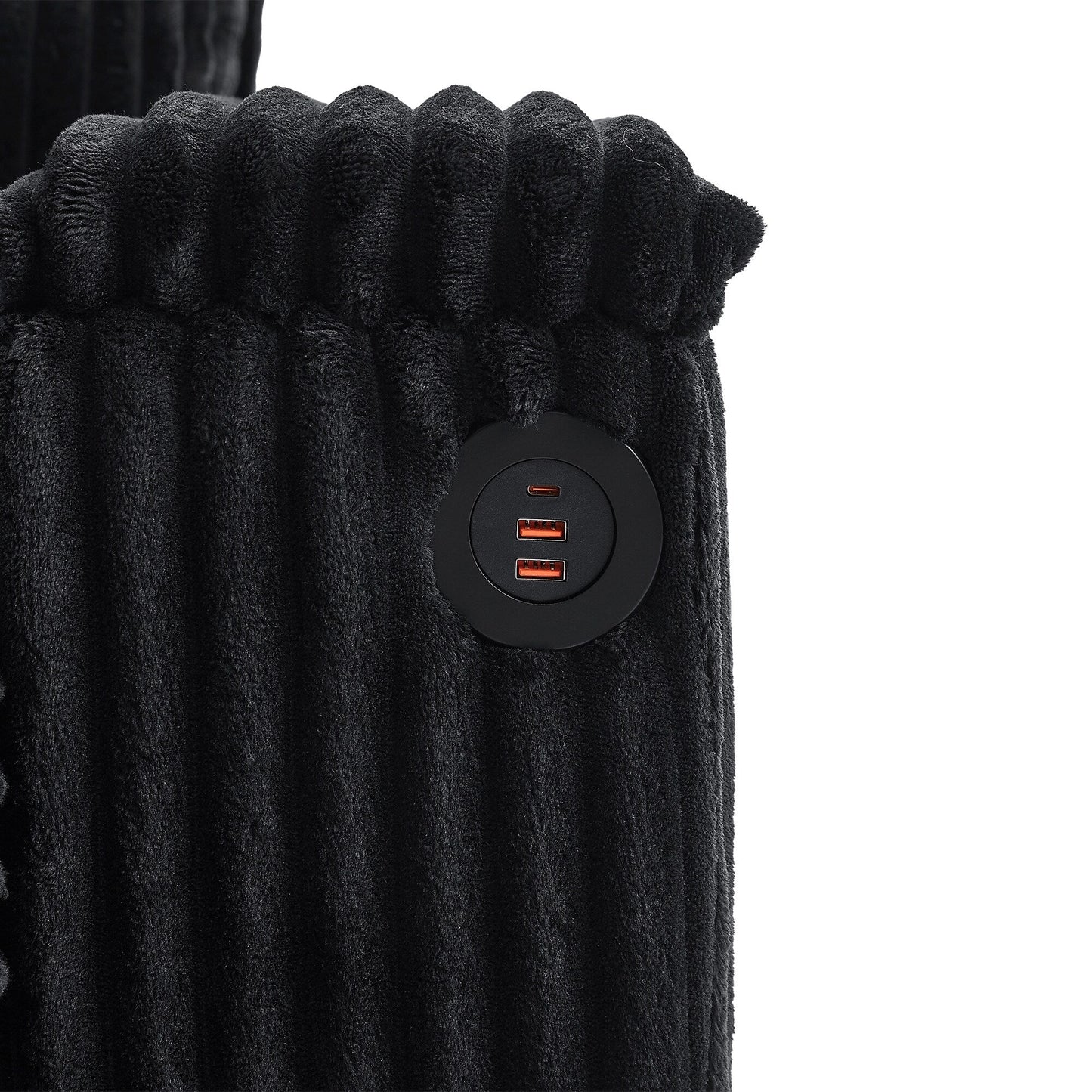 Canapé-lit 4 places moderne en velours côtelé Roomfitters avec ports USB, accoudoirs de rangement dissimulés et porte-gobelets rabattables pour le salon