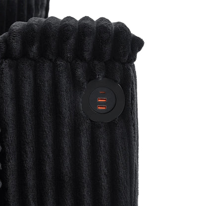 Canapé-lit 4 places moderne en velours côtelé Roomfitters avec ports USB, accoudoirs de rangement dissimulés et porte-gobelets rabattables pour le salon