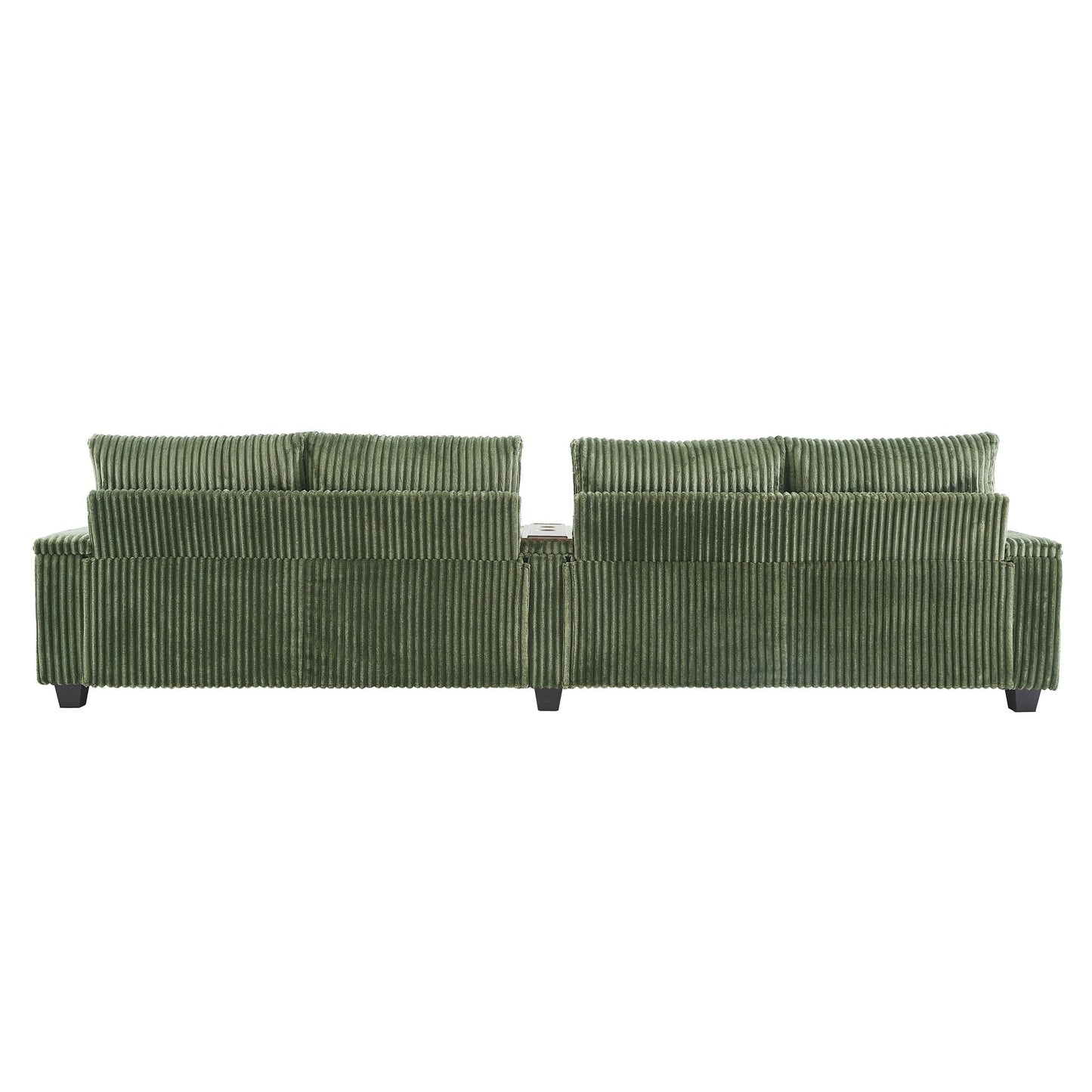 Canapé-lit 4 places moderne en velours côtelé Roomfitters avec ports USB, accoudoirs de rangement dissimulés et porte-gobelets rabattables pour le salon