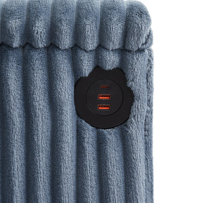 Canapé-lit 4 places moderne en velours côtelé Roomfitters avec ports USB, accoudoirs de rangement dissimulés et porte-gobelets rabattables pour le salon