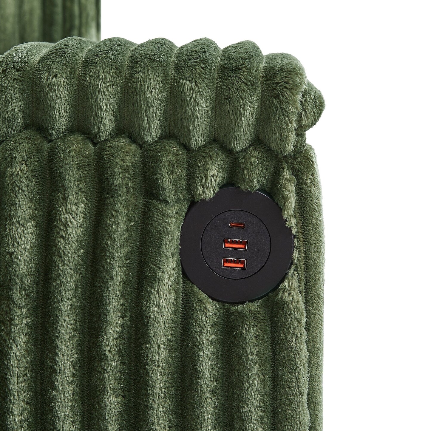 Canapé-lit 4 places moderne en velours côtelé Roomfitters avec ports USB, accoudoirs de rangement dissimulés et porte-gobelets rabattables pour le salon