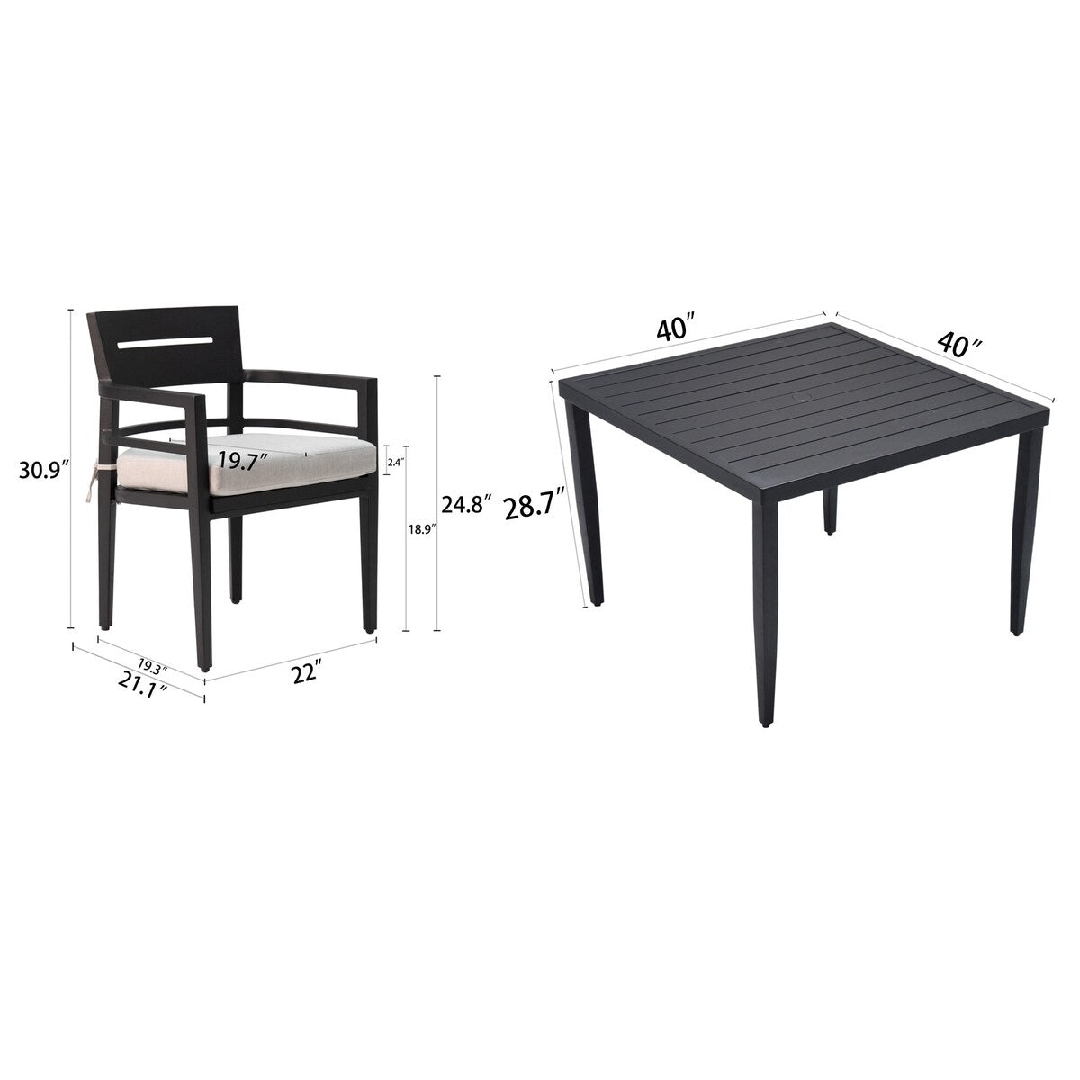 Ensemble de salle à manger moderne en aluminium, 5 pièces, pour patio extérieur Roomfitters