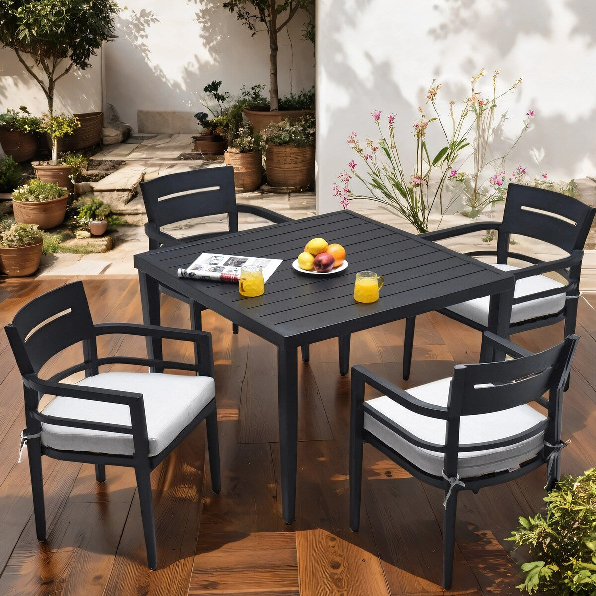 Ensemble de salle à manger moderne en aluminium, 5 pièces, pour patio extérieur Roomfitters