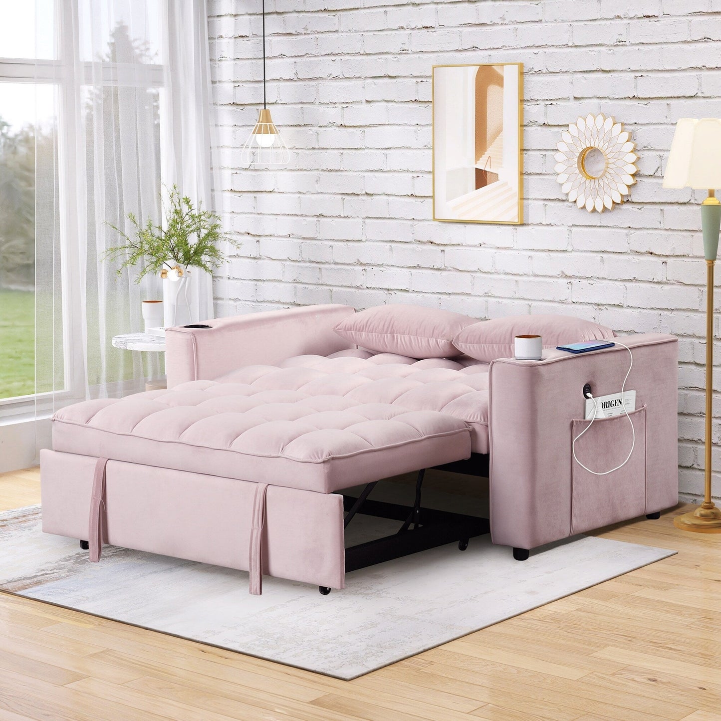 Canapé-lit multifonction Roomfitters 58 4-1 avec porte-gobelet et port USB pour salon ou appartement