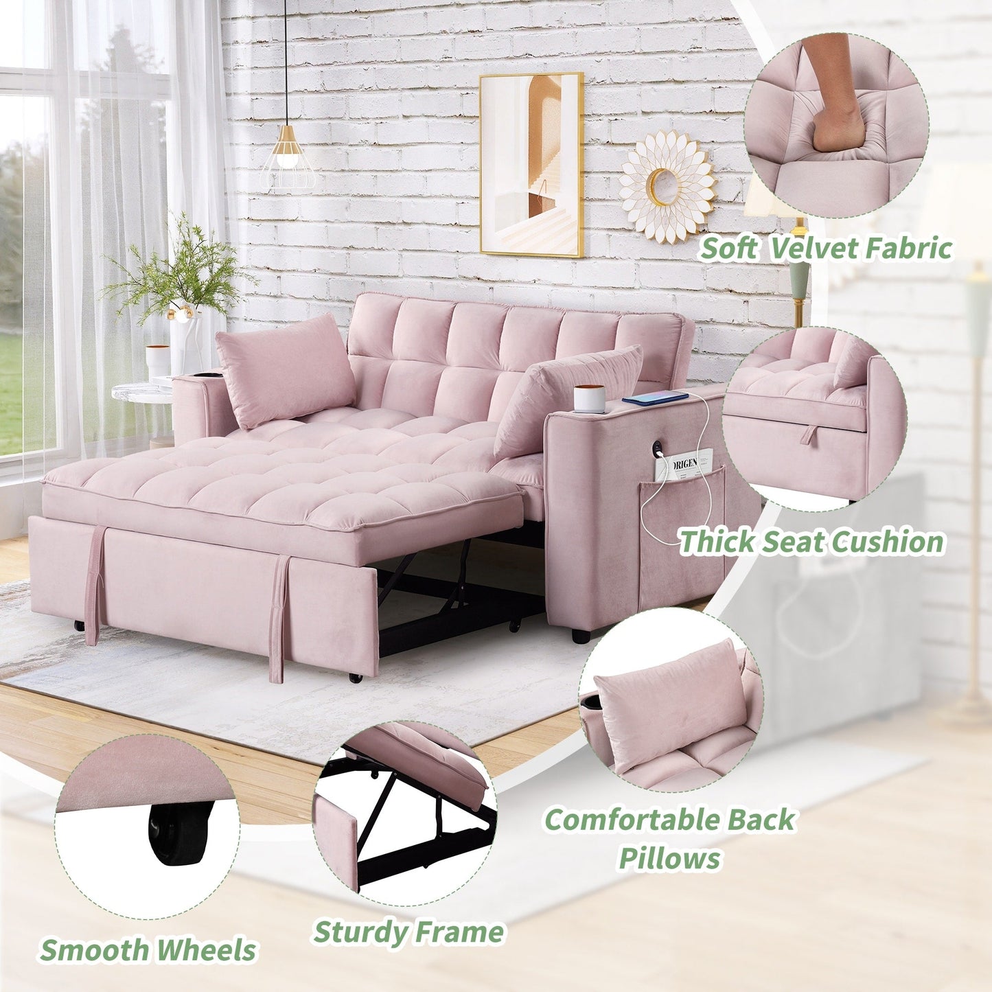 Canapé-lit multifonction Roomfitters 58 4-1 avec porte-gobelet et port USB pour salon ou appartement