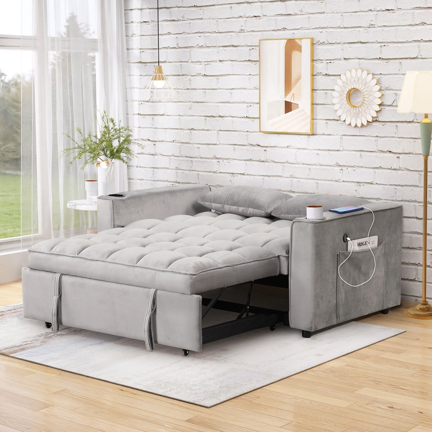 Canapé-lit multifonction Roomfitters 58 4-1 avec porte-gobelet et port USB pour salon ou appartement
