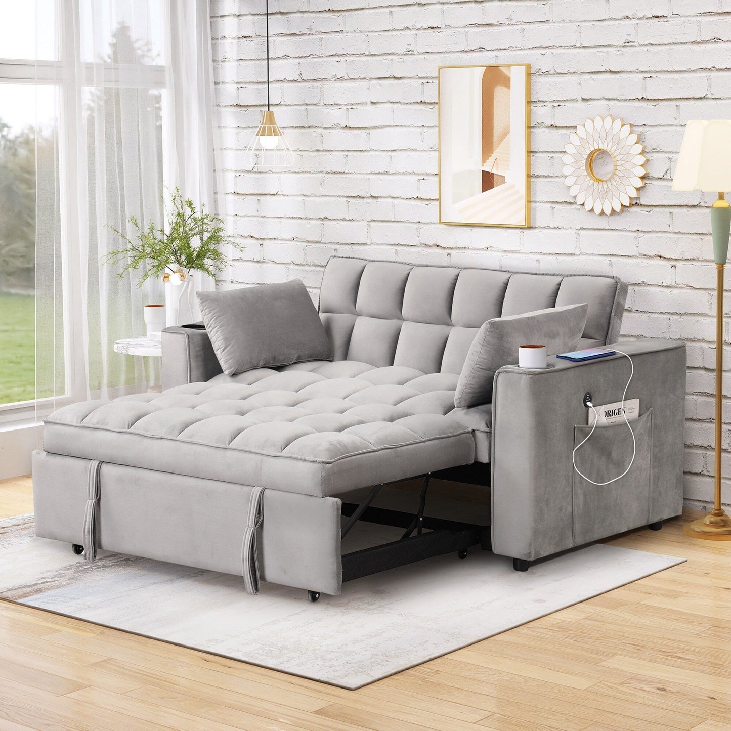 Canapé-lit multifonction Roomfitters 58 4-1 avec porte-gobelet et port USB pour salon ou appartement