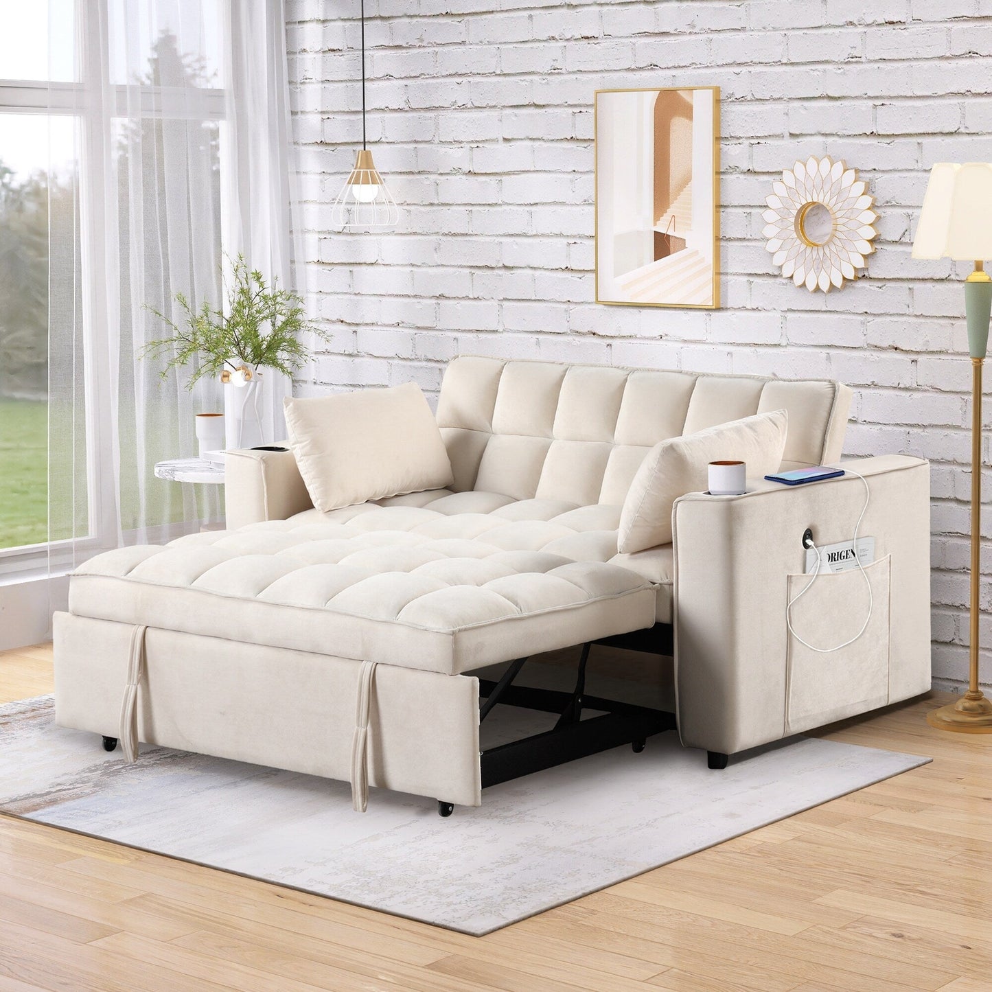 Canapé-lit multifonction Roomfitters 58 4-1 avec porte-gobelet et port USB pour salon ou appartement