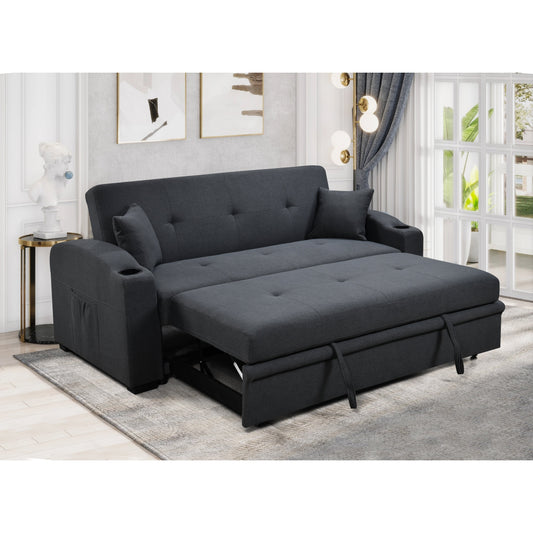 Canapé convertible 3 en 1 Roomfitters de 75 pouces, moderne, avec lit gigogne pratique, dossier inclinable, porte-gobelets et oreillers