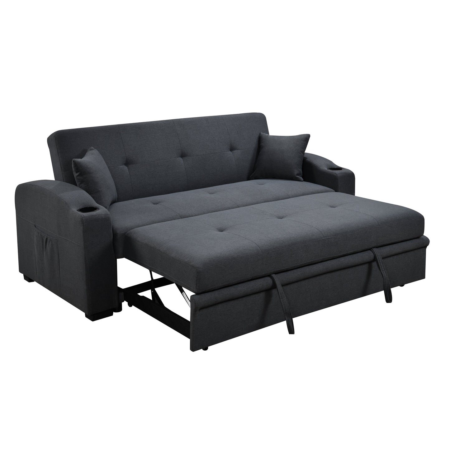 Canapé convertible 3 en 1 Roomfitters de 75 pouces, moderne, avec lit gigogne pratique, dossier inclinable, porte-gobelets et oreillers