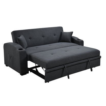 Canapé convertible 3 en 1 Roomfitters de 75 pouces, moderne, avec lit gigogne pratique, dossier inclinable, porte-gobelets et oreillers