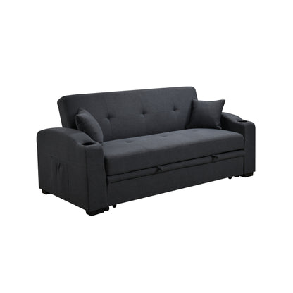 Canapé convertible 3 en 1 Roomfitters de 75 pouces, moderne, avec lit gigogne pratique, dossier inclinable, porte-gobelets et oreillers