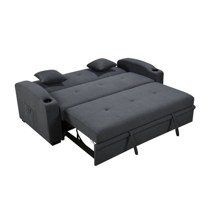 Canapé convertible 3 en 1 Roomfitters de 75 pouces, moderne, avec lit gigogne pratique, dossier inclinable, porte-gobelets et oreillers