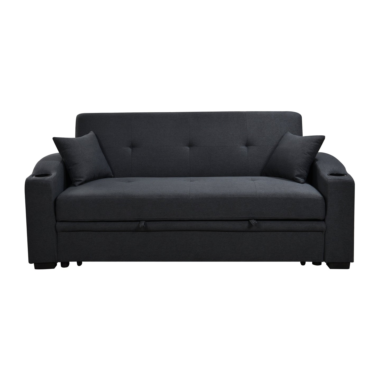 Canapé convertible 3 en 1 Roomfitters de 75 pouces, moderne, avec lit gigogne pratique, dossier inclinable, porte-gobelets et oreillers
