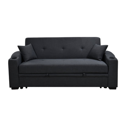 Canapé convertible 3 en 1 Roomfitters de 75 pouces, moderne, avec lit gigogne pratique, dossier inclinable, porte-gobelets et oreillers