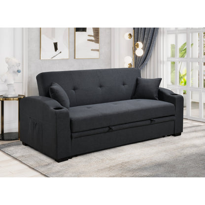 Canapé convertible 3 en 1 Roomfitters de 75 pouces, moderne, avec lit gigogne pratique, dossier inclinable, porte-gobelets et oreillers