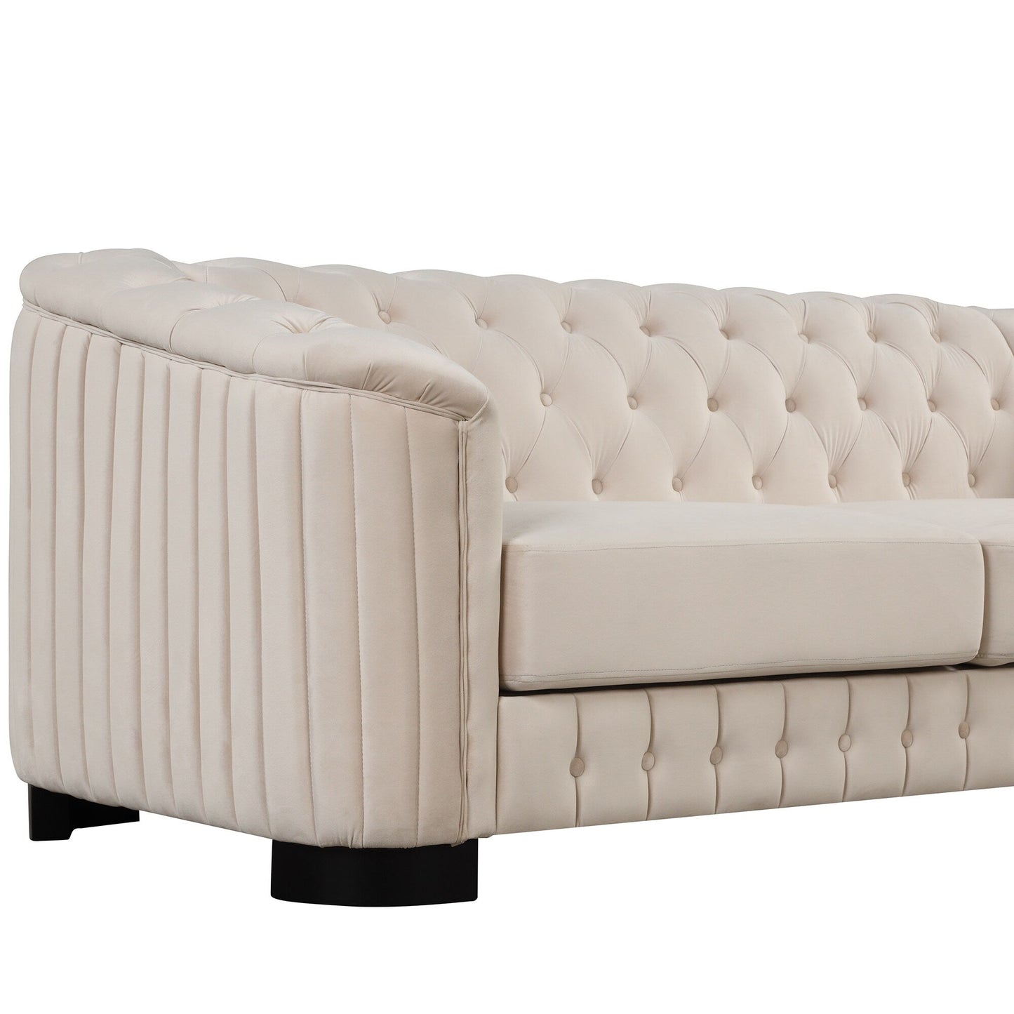 Canapé 3 places en velours moderne du milieu du siècle avec pieds en bois d'hévéa et coussin d'assise épais et amovible, Roomfitters 82.4