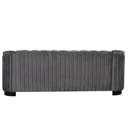 Canapé 3 places en velours moderne du milieu du siècle avec pieds en bois d'hévéa et coussin d'assise épais et amovible, Roomfitters 82.4