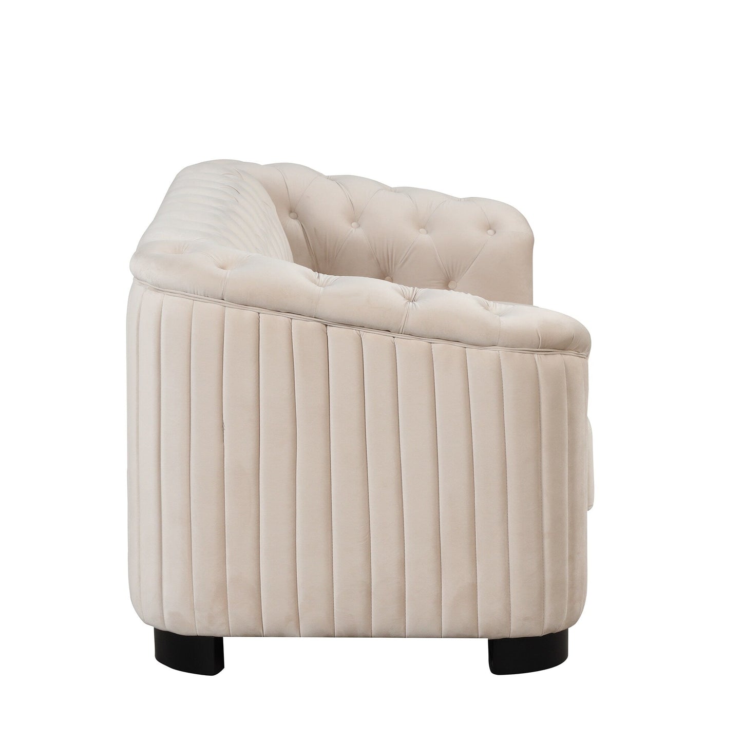 Canapé 3 places en velours moderne du milieu du siècle avec pieds en bois d'hévéa et coussin d'assise épais et amovible, Roomfitters 82.4