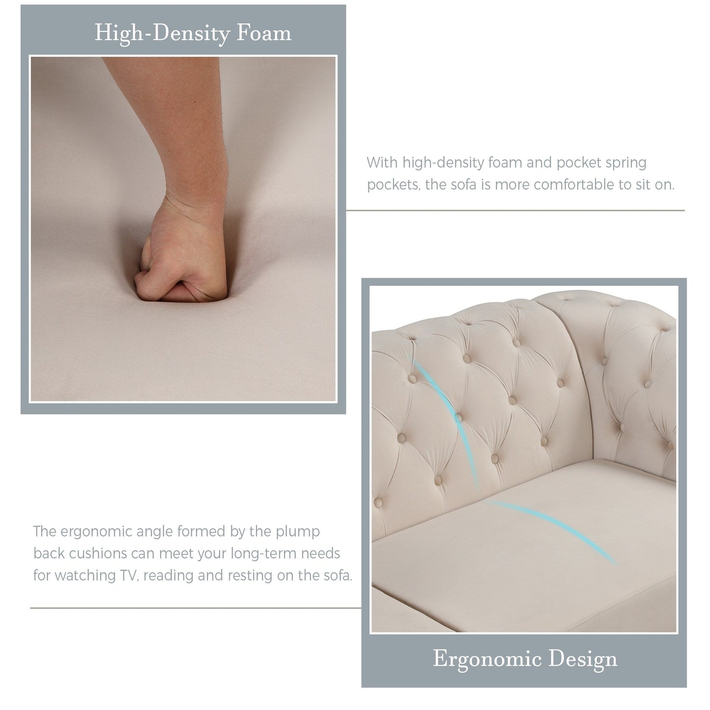 Canapé 3 places en velours moderne du milieu du siècle avec pieds en bois d'hévéa et coussin d'assise épais et amovible, Roomfitters 82.4