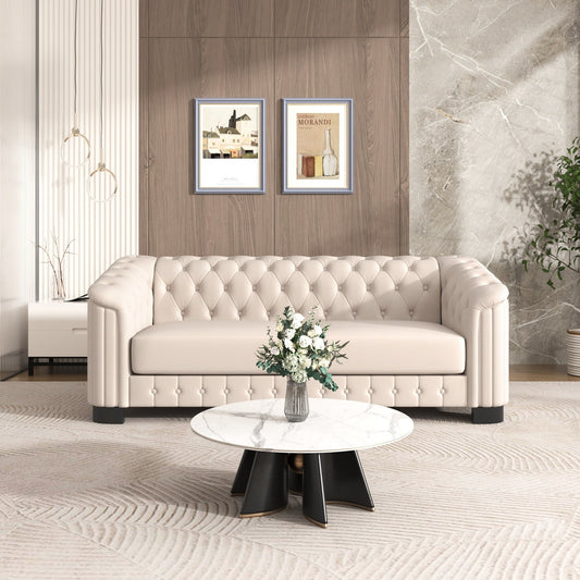 Canapé 3 places en velours moderne du milieu du siècle avec pieds en bois d'hévéa et coussin d'assise épais et amovible, Roomfitters 82.4