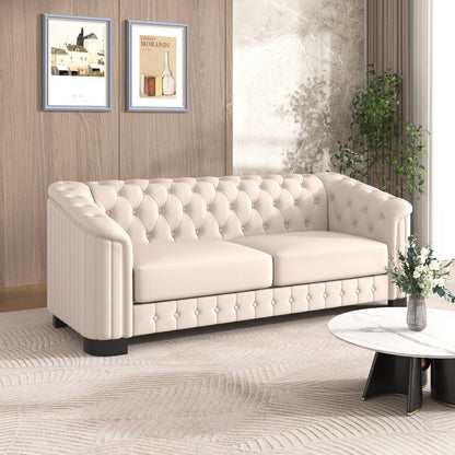 Canapé 3 places en velours moderne du milieu du siècle avec pieds en bois d'hévéa et coussin d'assise épais et amovible, Roomfitters 82.4