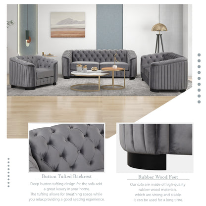 Canapé 3 places en velours moderne du milieu du siècle avec pieds en bois d'hévéa et coussin d'assise épais et amovible, Roomfitters 82.4