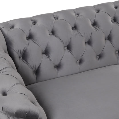 Canapé 3 places en velours moderne du milieu du siècle avec pieds en bois d'hévéa et coussin d'assise épais et amovible, Roomfitters 82.4