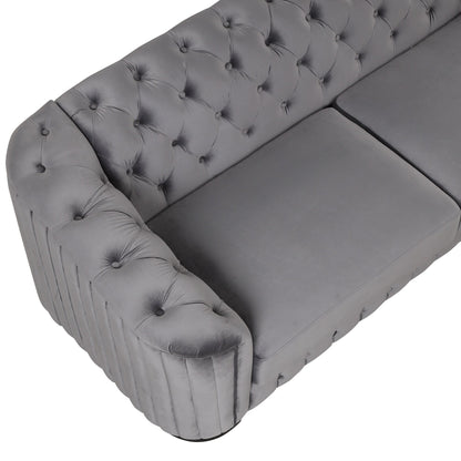 Canapé 3 places en velours moderne du milieu du siècle avec pieds en bois d'hévéa et coussin d'assise épais et amovible, Roomfitters 82.4