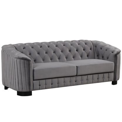 Canapé 3 places en velours moderne du milieu du siècle avec pieds en bois d'hévéa et coussin d'assise épais et amovible, Roomfitters 82.4