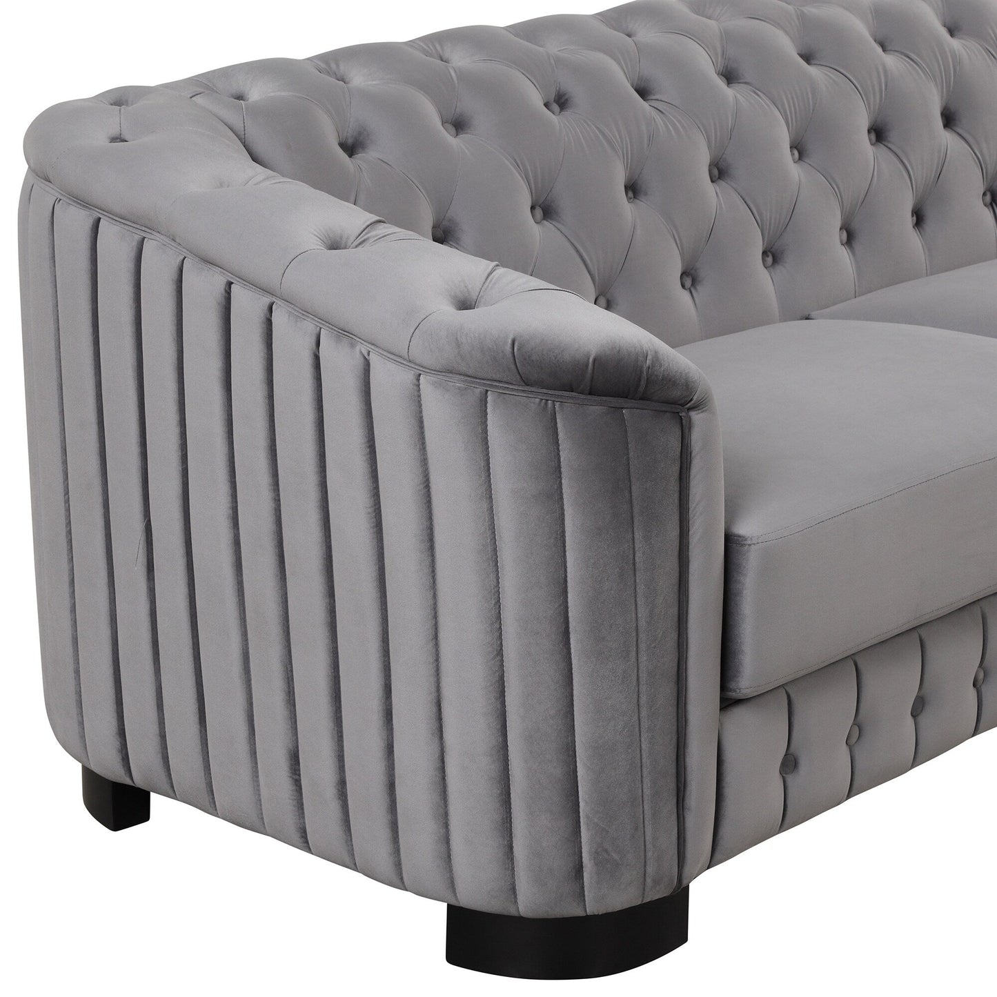 Canapé 3 places en velours moderne du milieu du siècle avec pieds en bois d'hévéa et coussin d'assise épais et amovible, Roomfitters 82.4