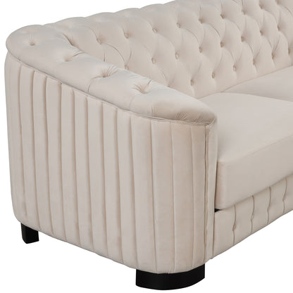 Canapé 3 places en velours moderne du milieu du siècle avec pieds en bois d'hévéa et coussin d'assise épais et amovible, Roomfitters 82.4