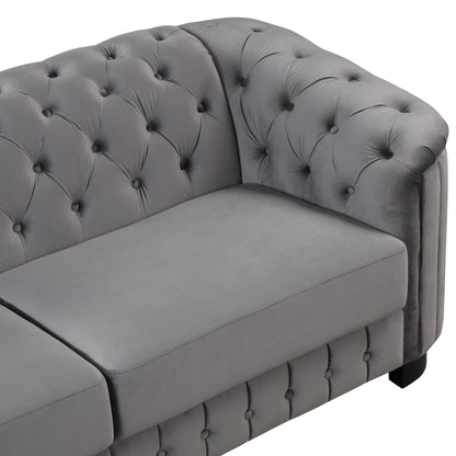Canapé 3 places en velours moderne du milieu du siècle avec pieds en bois d'hévéa et coussin d'assise épais et amovible, Roomfitters 82.4