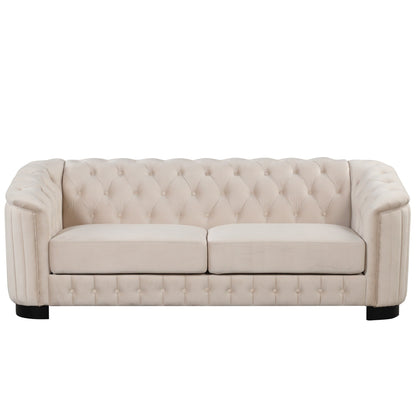 Canapé 3 places en velours moderne du milieu du siècle avec pieds en bois d'hévéa et coussin d'assise épais et amovible, Roomfitters 82.4