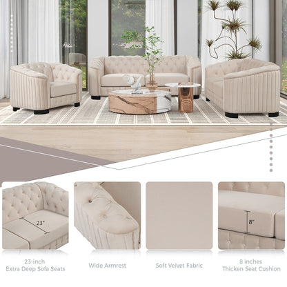 Canapé 3 places en velours moderne du milieu du siècle avec pieds en bois d'hévéa et coussin d'assise épais et amovible, Roomfitters 82.4
