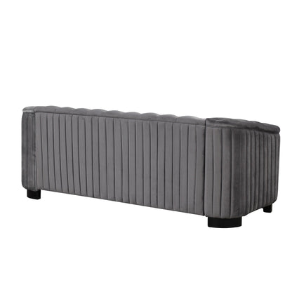 Canapé 3 places en velours moderne du milieu du siècle avec pieds en bois d'hévéa et coussin d'assise épais et amovible, Roomfitters 82.4