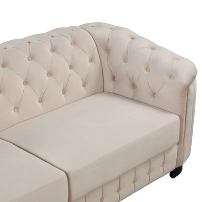Canapé 3 places en velours moderne du milieu du siècle avec pieds en bois d'hévéa et coussin d'assise épais et amovible, Roomfitters 82.4