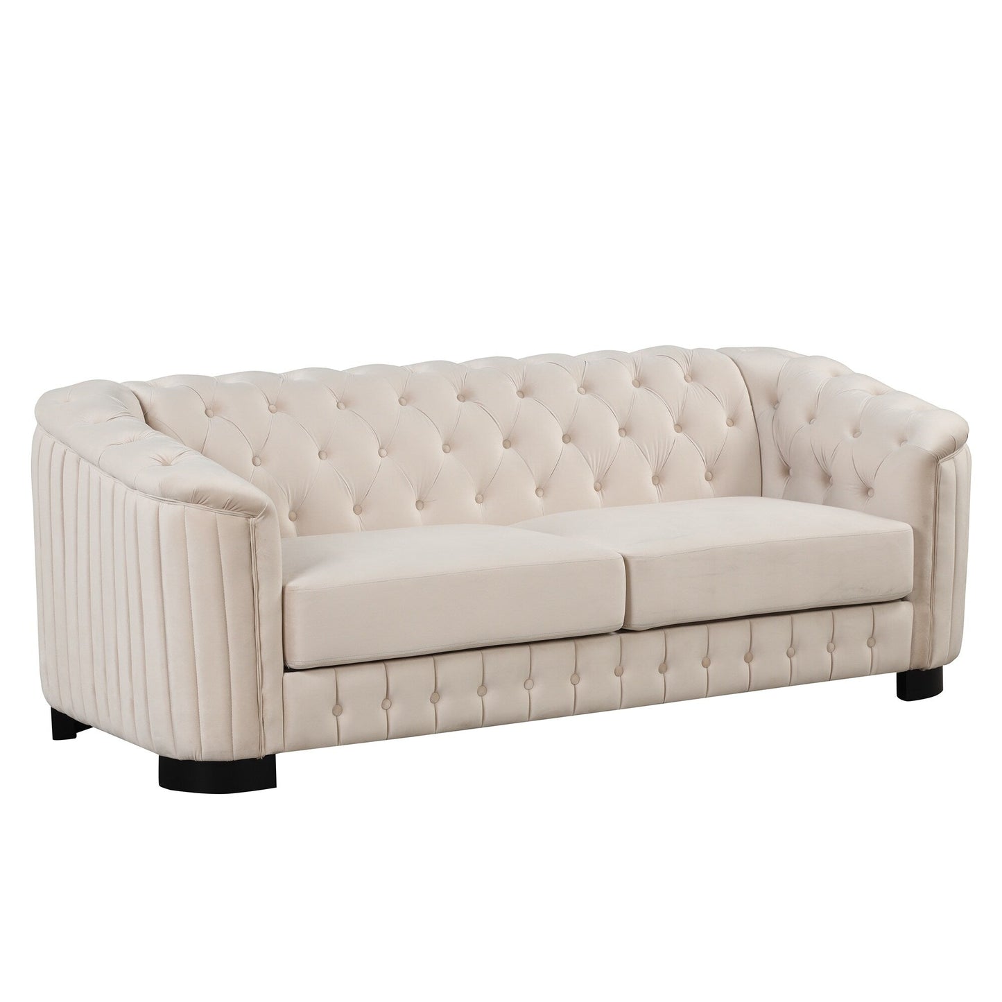 Canapé 3 places en velours moderne du milieu du siècle avec pieds en bois d'hévéa et coussin d'assise épais et amovible, Roomfitters 82.4